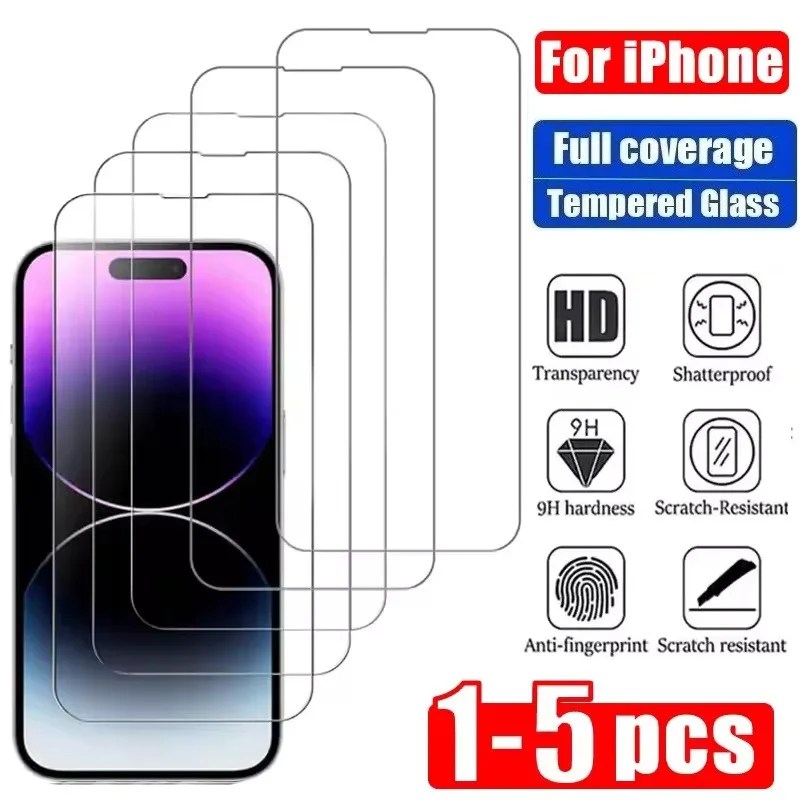 1-5 قطعة الزجاج المقسى آيفون 17 16 15 14 13 12 11 برو ماكس حامي الشاشة آيفون 7 8 SE X XS XR طبقة رقيقة زجاجية واقية