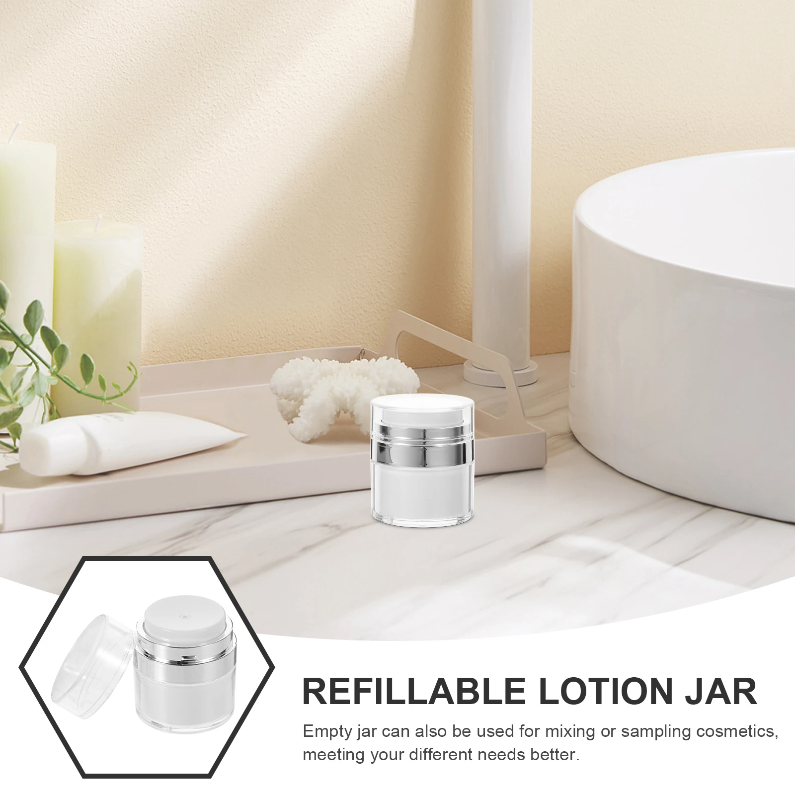 

2Pcs Travel Lotion Press Bottle Small Jars 15ml Cream Containers Lids Reusable Vacuum Packaging Storage