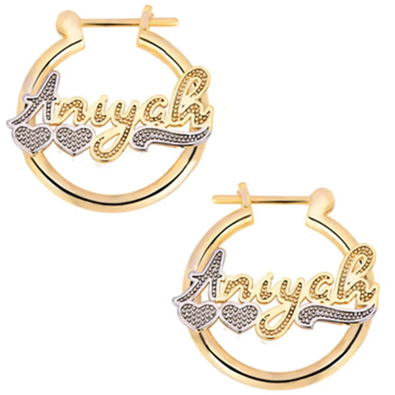 Double Color Name Earrings With Two Hearts Personalized Circle Hoop Letter Earrings High Quality Stainless Steel Gift for Her