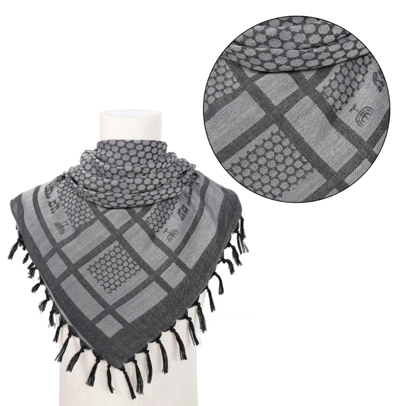 New Trendy Adult Shemagh Scarf with Jacquard Pattern Tactically Arab Keffiyeh Scarf