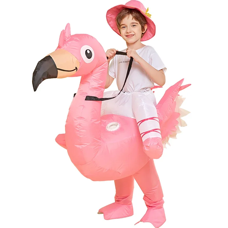 

Funny Kids Riding On Flamingo Inflatable Costumes Anime Fancy Dress Party Halloween Cosplay Costume for Adult