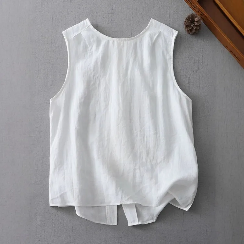 Nuova camicia gilet nera bianca concisa Camicia estiva da donna sottile casual senza maniche ampia Camicetta in cotone e lino
