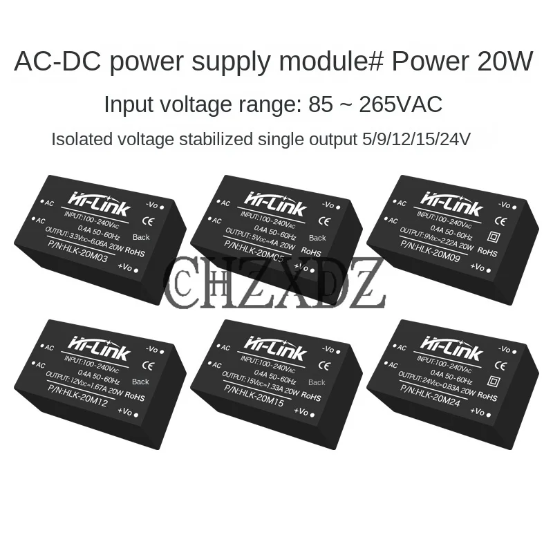 HLK-20M05/20M09/20M12/20M15/20M24 AC/DC 20W power module input voltage 85-265VAC isolated stabilized single output 5/9/12/15/24V