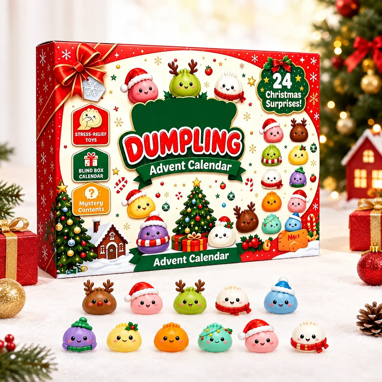 Cute Dumpling Advent Calendar 2026, 24 Days Christmas Countdown Surprise Toys, Kawaii Stress Relief Toys, Holiday Gift