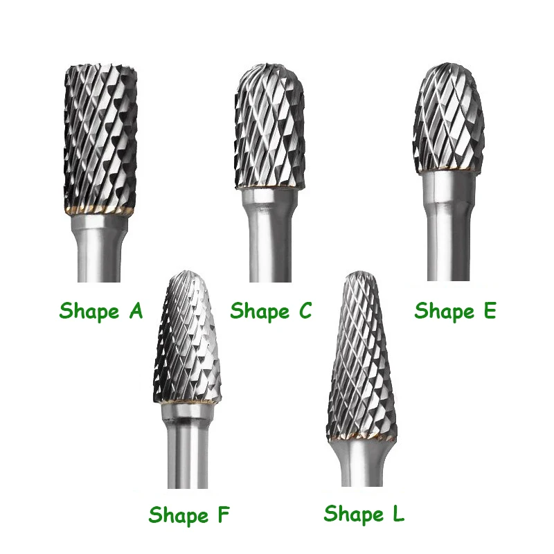 炭化タングステンカーバイドバーのセット,金属研磨用の6*6/10mm,タイプa/c/e/f/l,二重切断,フライス加工,10個