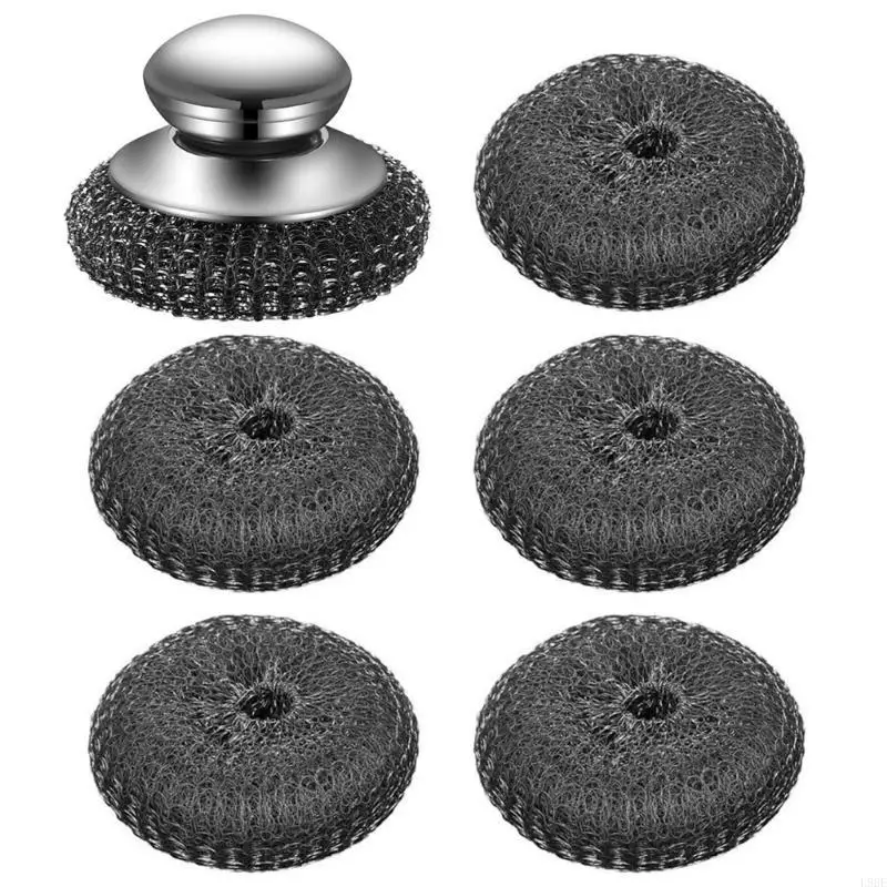 L9BE Steel Wool Scrubber with 5pcs Wire Pad For Removing Residues From Pans Cleaner