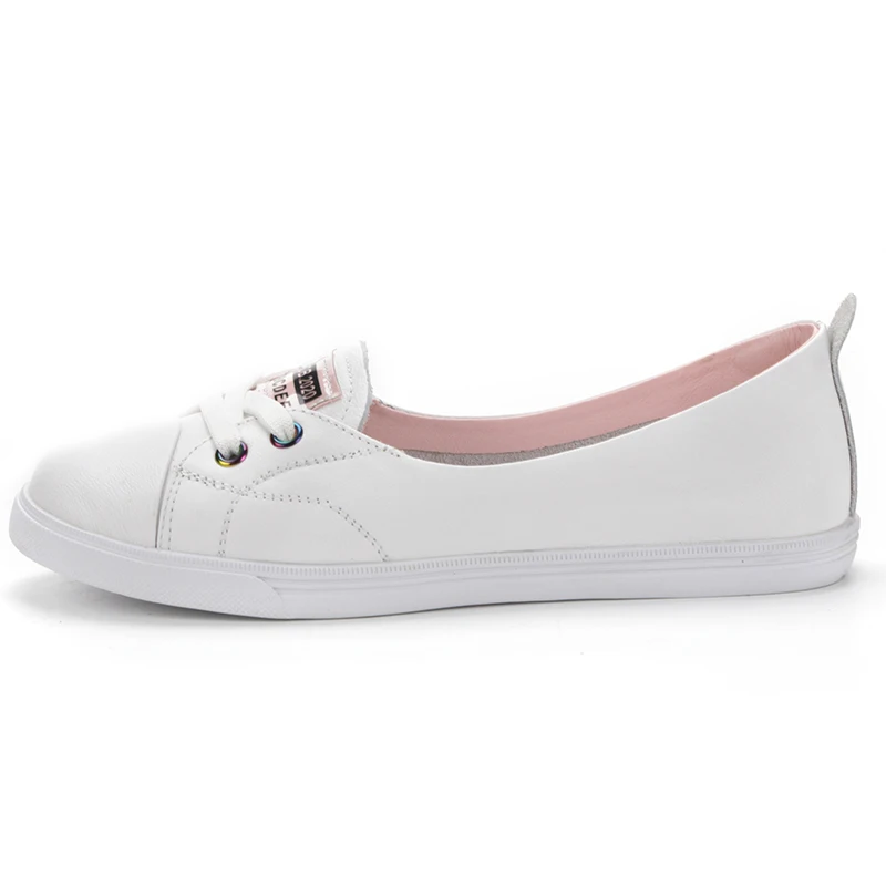 100% Genuine Leather Women Causal Shoes Female Spring Casual White Shoes Sneakers Slip On Flats Breathable Outdoors Feetwear