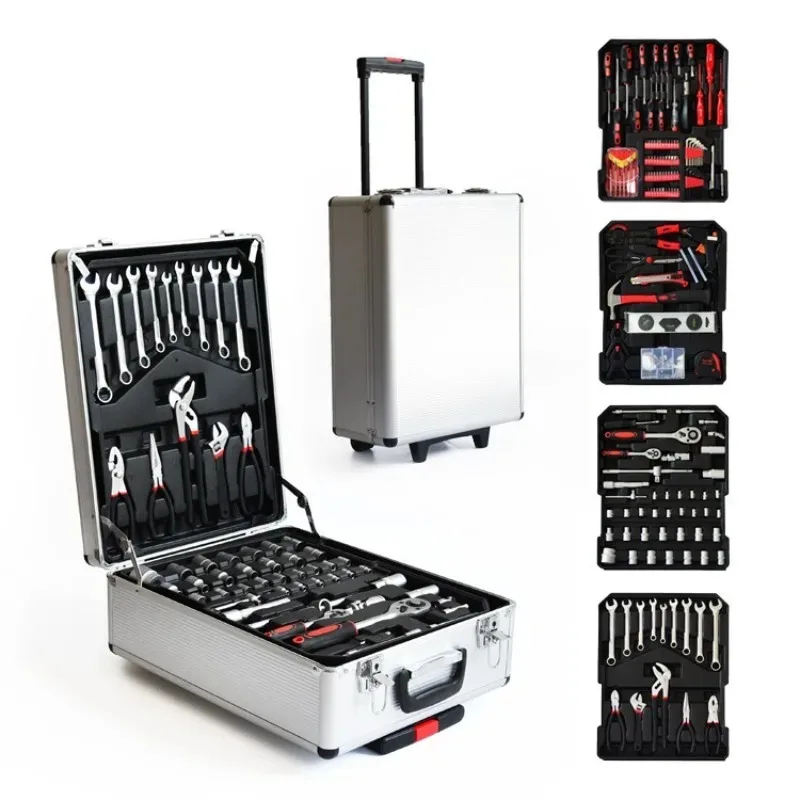 186-piece tool set, trolley case, set of tools, aluminum case, four layers, five combinations, auto repair, household