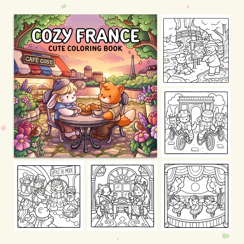 French Cozy Cafe Coloring Book Cute Parisian Scenes for Adults Relaxation Stress Relief Creative Gift