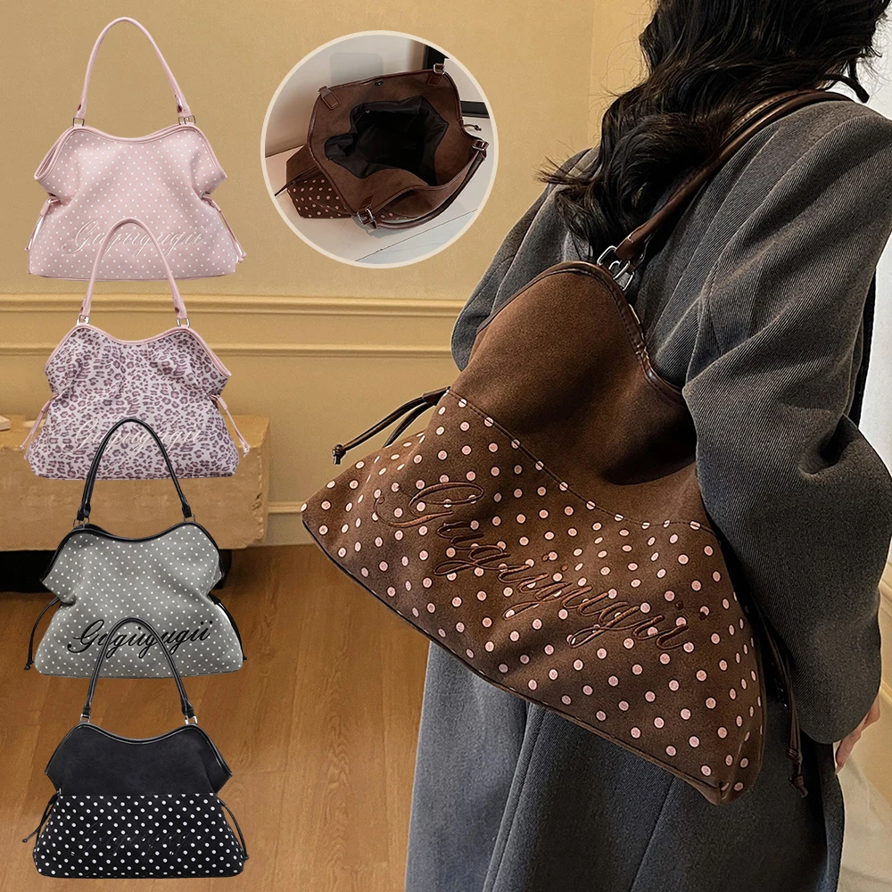 

Korean Polka Dot Women's Shoulder Bag Y2k Trendy Leopard Print Star Mirror Clip Handbag High-end Triangle Shoulder Underarm Bag