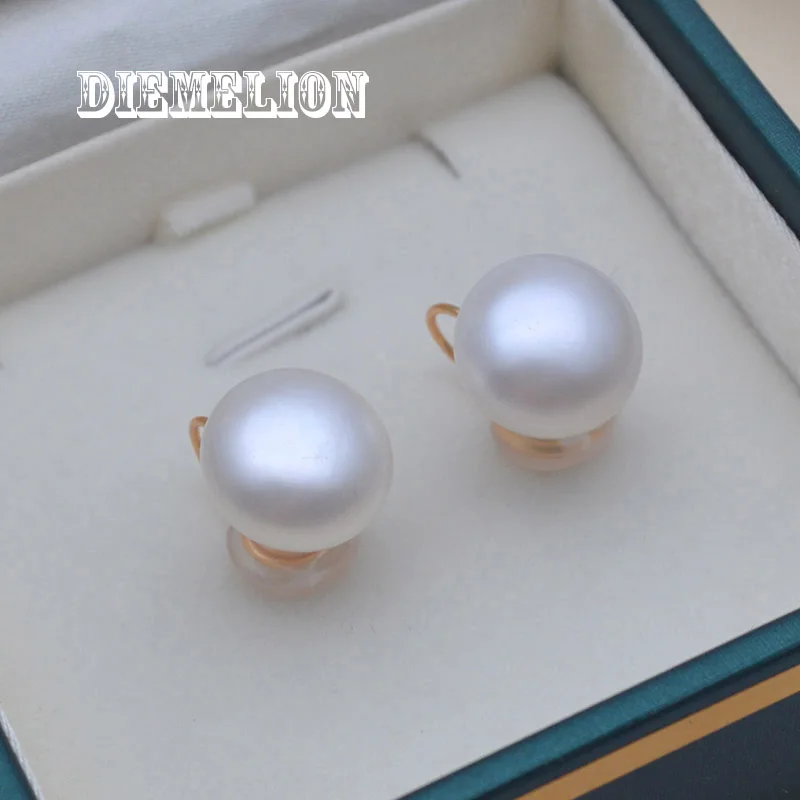 

Big Size 14mm Freshwater Pearl Stud Clip on Earrings No Pierced Fashion Gold Color Mosquito Coil Ear Clip for Women Jewelry