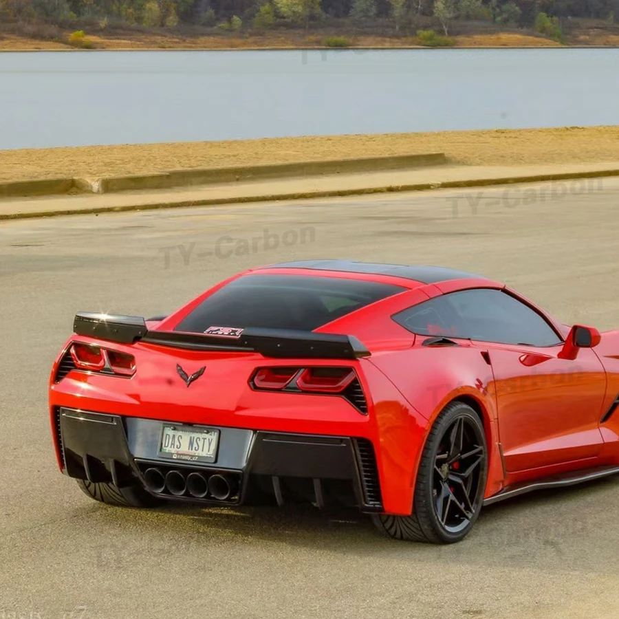 High Quality Real Carbon Fiber Rear Wing ducktail Spoiler For Chevrolet Corvette C7 trunk wing splitter 2014+