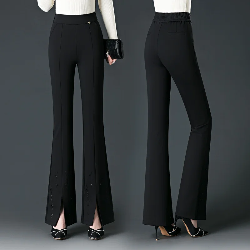 

Autumn New Fashion Flared Pants High Waist Versatile Split Spliced Draped Lace Slimming Pants Trendy Slightly Flared Pants