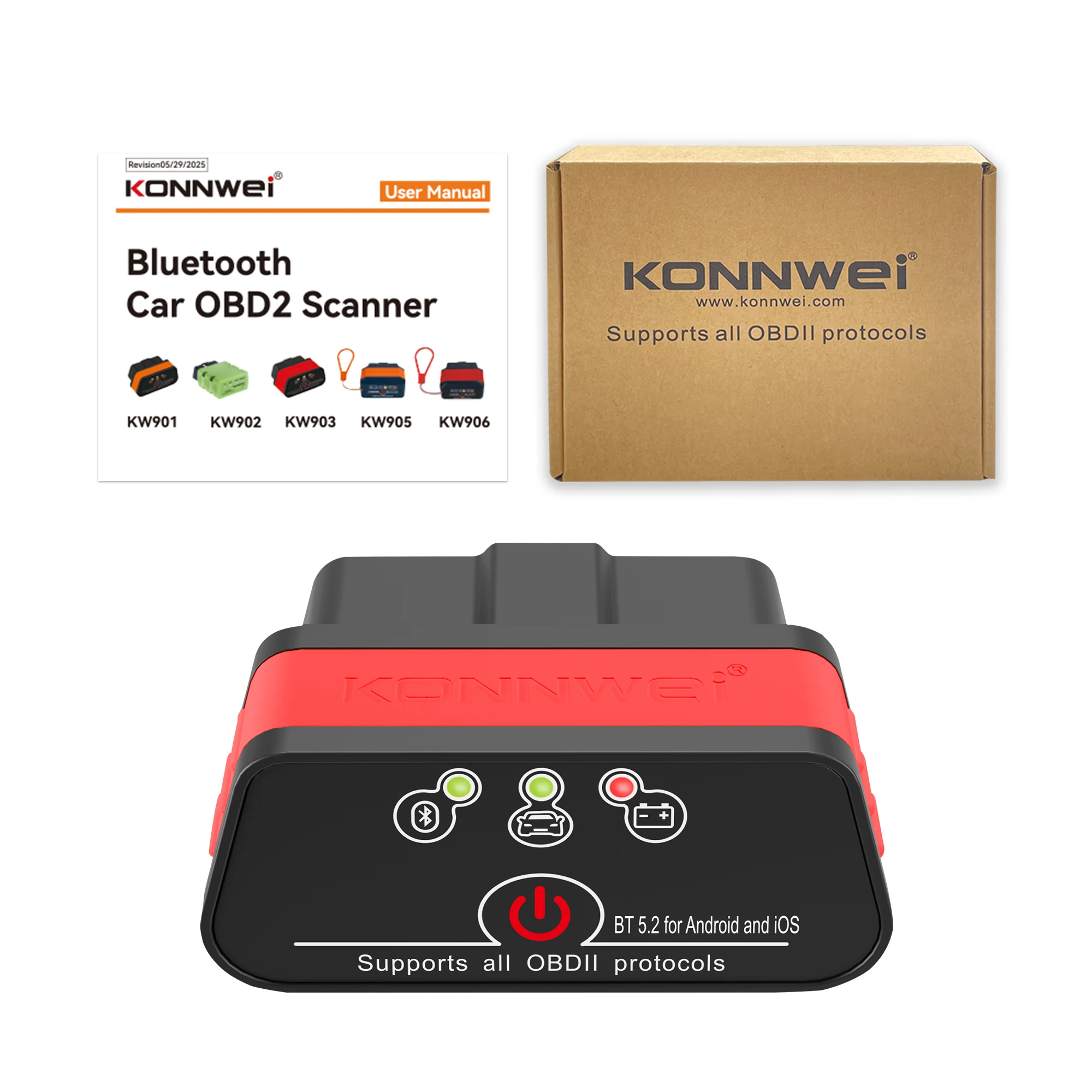 KONNWEI KW901 ELM327 V1.5 بلوتوث 5.0 Obd2 الماسح الضوئي لنظام أندرويد/IOS obd 2 أداة تشخيص السيارة قارئ رمز pk Vgate ICAR2 ICAR 2
