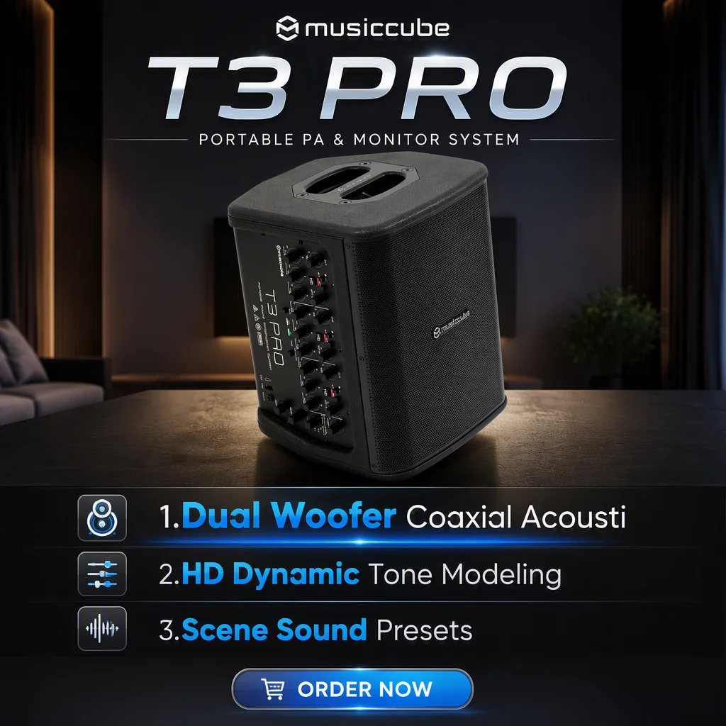 T3 Pro  Inch Active Integrated Mixer Amplifier PA System with  3 Channels Busking Speaker Vocal-Acoustic Speaker