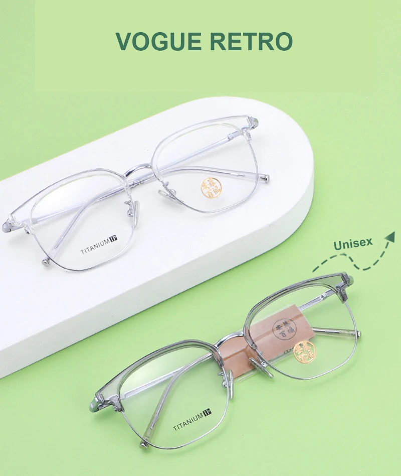 Beta Titanium Spring Temple Eyewear Anti Blue Light Spectacles Half Rim Eyeglasses Transparent TR90 Optical Frames Eye Glasses