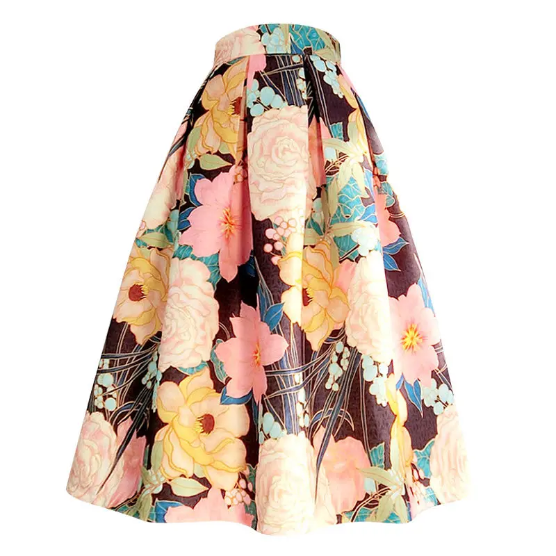 2024 New Temperament Printed Spring and Summer Women\'s Fluffy Skirt High Waist Elastic Hepburn Style Fashion Loose Half Skirt