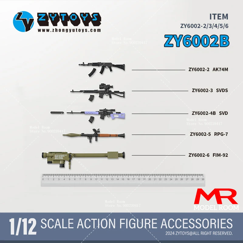 ZYTOYS ZY6002 1/12 Scale AK74M SVDS SVD RPG-7 FIM-92 Gun Weapon Model 5pcs/Set Fit 6'' Soldier Action Figure Body Dolls