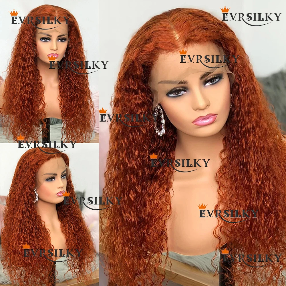 Deep wave Orange Wig Comfortable glueless Female Wig 100% human hair is easy to wear as a full HD lace wig for beginners