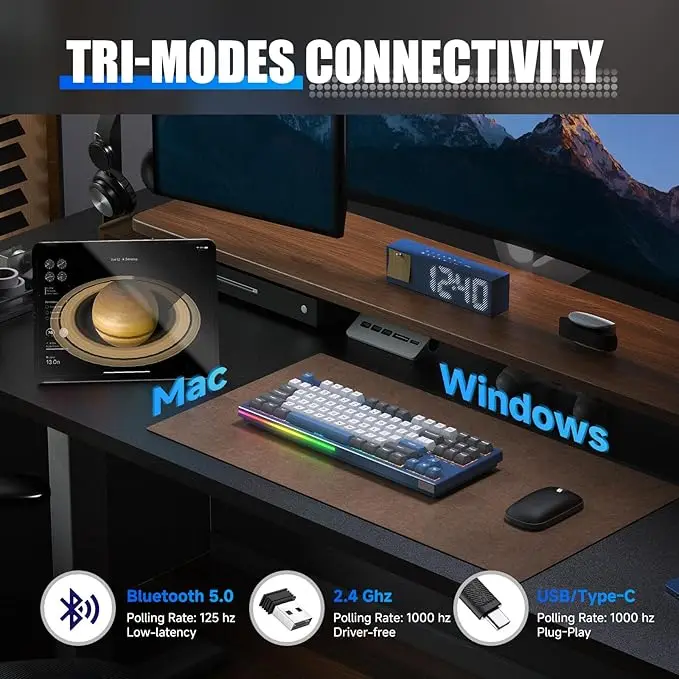 Imagem -06 - Kemove-teclado Mecânico sem Fio para Jogos Teclado Hot-swappable 80 Tkl Rgb Bluetooth 5.0 2.4g Modos com Fio K87