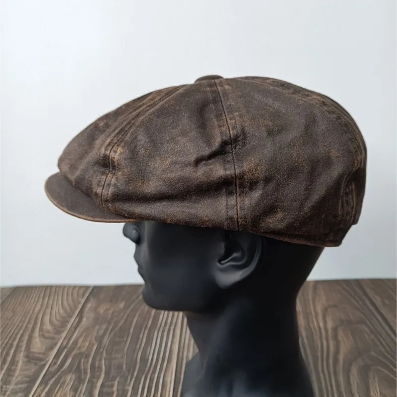 

American Retro Octagonal Hat Coated Washed Old Amekaji Wear Newsboy Cap Men's and Women's Hats