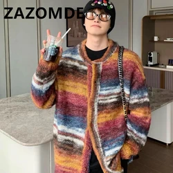 ZAZOMDE Winter Stripe Contrast Color Sweaters Men Autumn Loose Couple Cardigan Sweater Knit Fashion Brand Jumper Casual Clothes