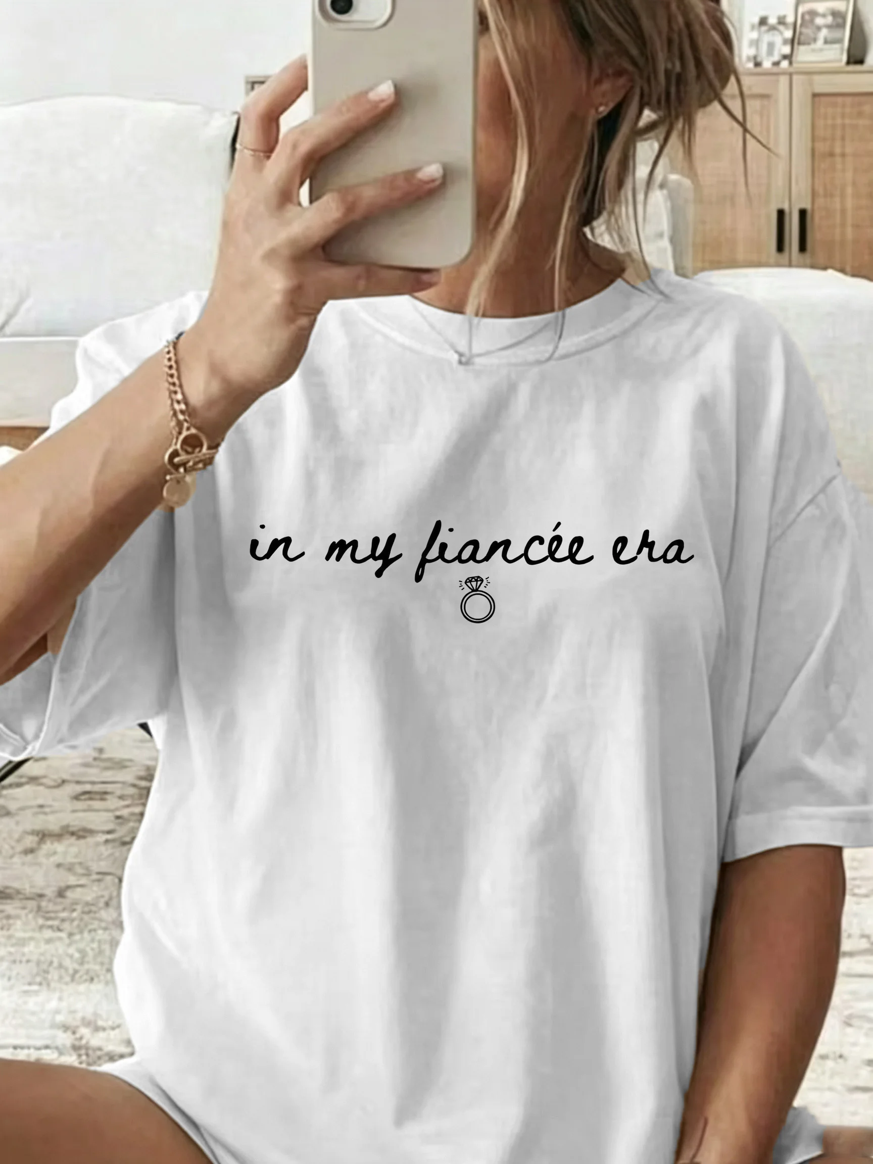【WZM17768】Large size women's short sleeved T-shirt with simple letter printing and street fashion casual round neck summer top