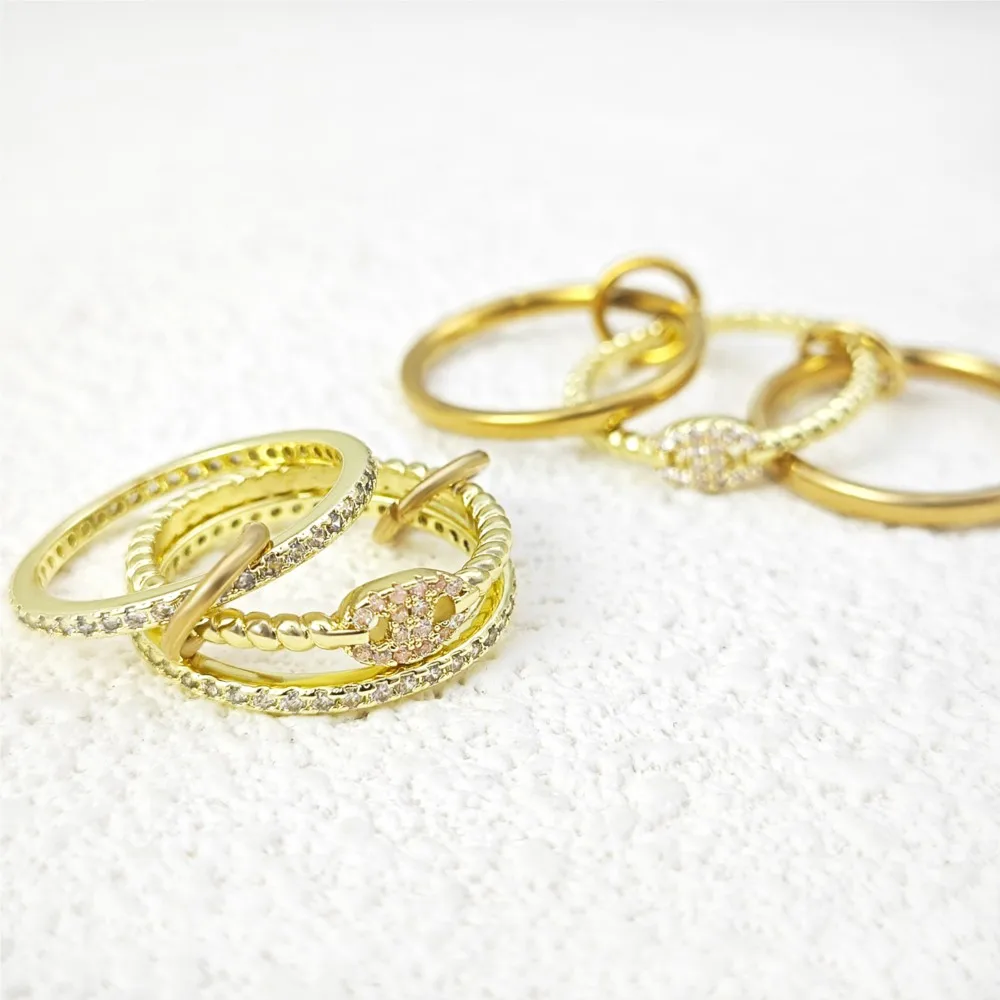 Gold Color Stainless Steel Spinelli Kilcollin Rings Set For Women Light Luxury Iced Out Multi Layers Ring Fashion Finger Jewelry - view 3