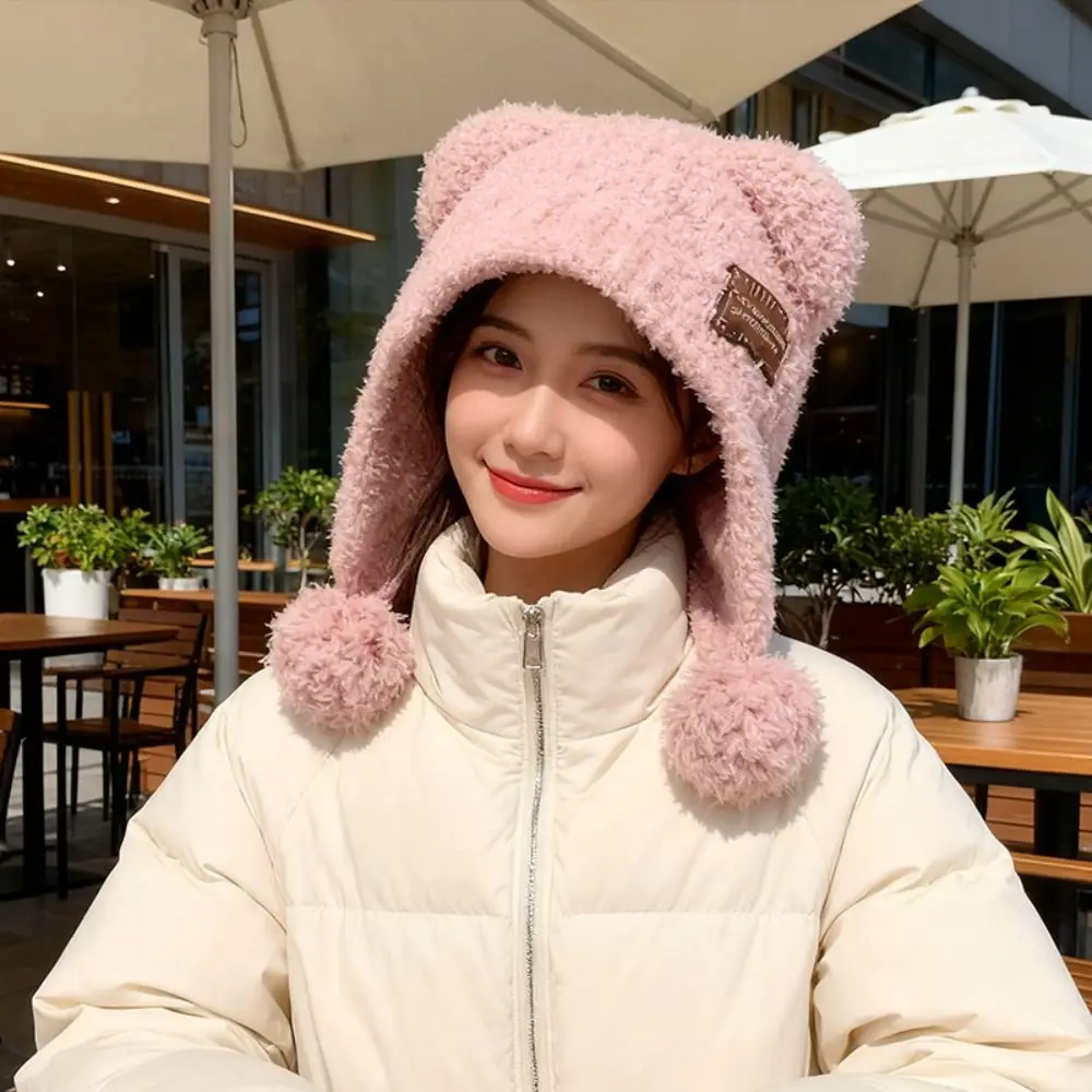 Moda fofo pequeno urso orelhas chapéu orelhas de urso lã malha boné all-match gorro inverno chapéu de pelúcia inverno/outono