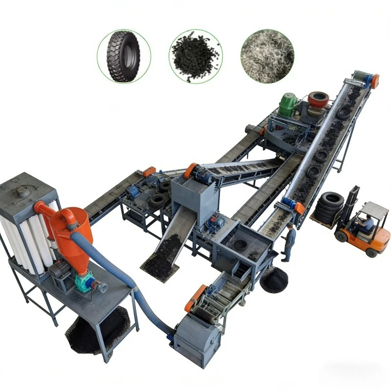 Tire to Rubber Crumb Recycling Line Automatic Waste Tyre Shredder Granulator Steel Wire Fiber Separator Complete Plant