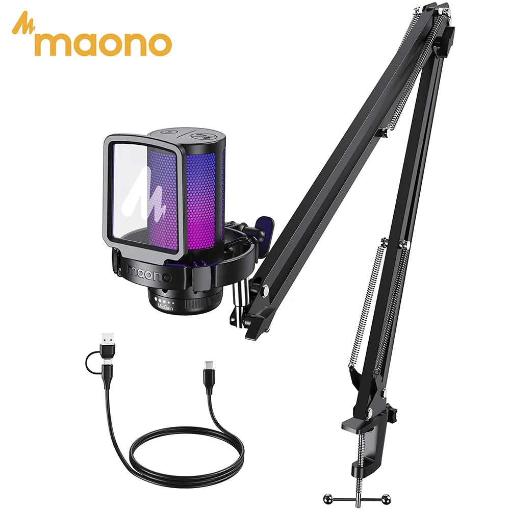 MAONO DGM20S USB 마이크 게이밍 마이크 콘덴서 마이크 RGB USB 마이크, 게임 녹음용 마이크 게인 및 소음 감소 소프트웨어 포함
