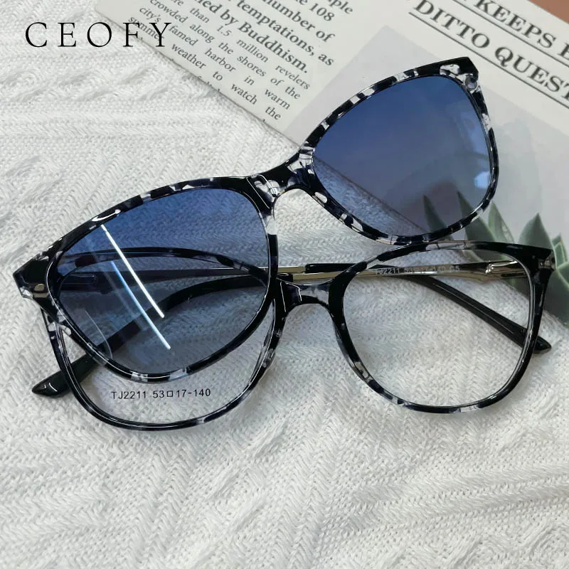 Ceofy Cat Eye Fashion Women Glasses Frame Driving Polarized Magnetic Sun Clip Optical Myopia Prescription Eyeglasses Frame