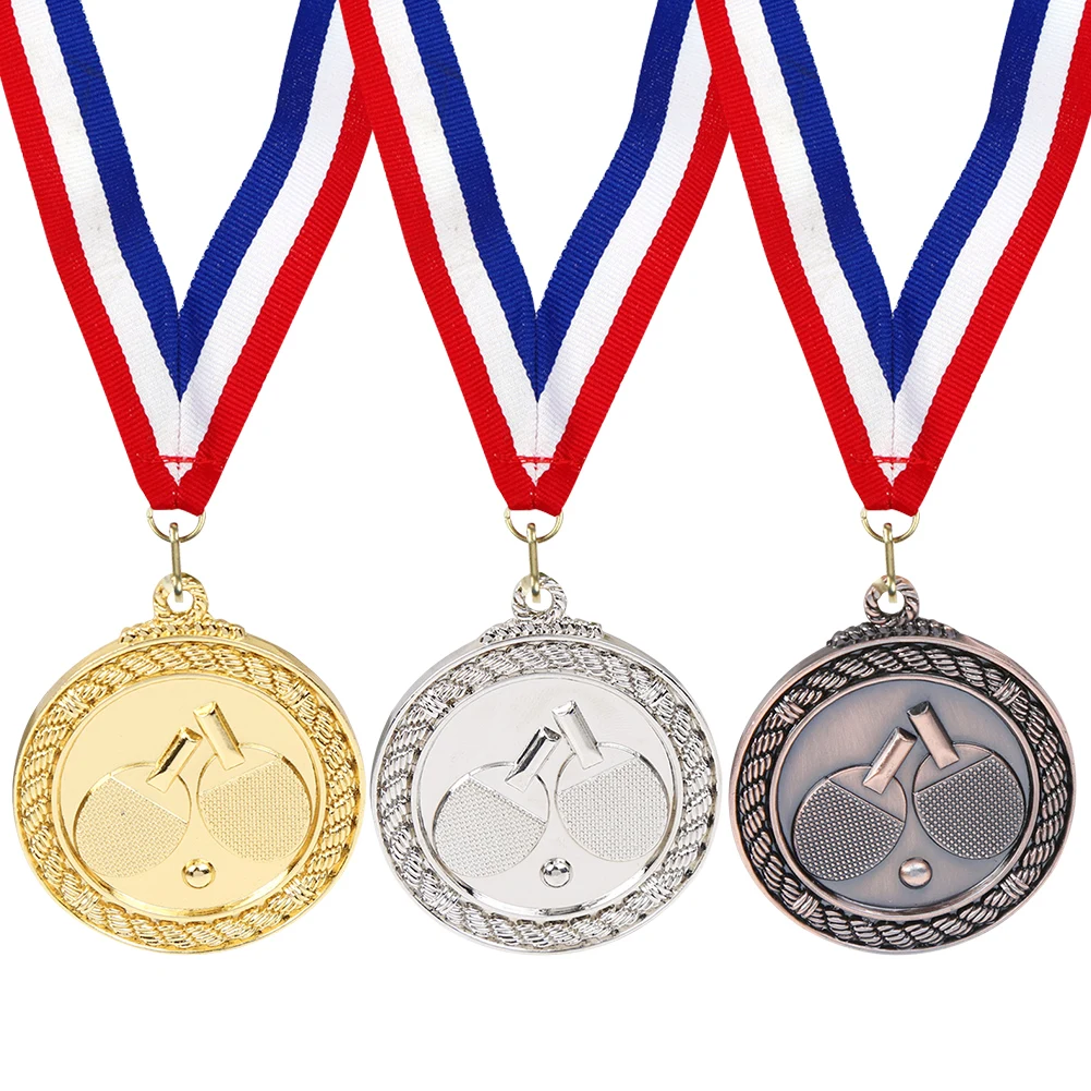 5cm Ping Pong Medal Table Tennis Award Medals with Neck Ribbon Sports Medals Metal Winner Medals for Sports Competition