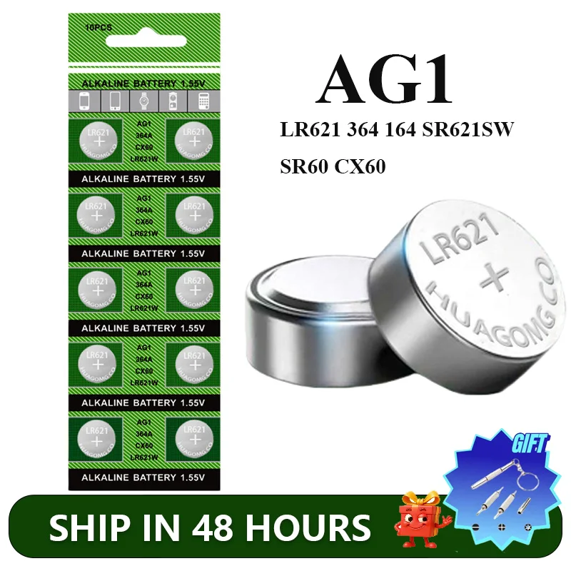 

AG1 Button Cell Battery LR621 364 164 531 SR621 SR621SW SR60 CX60 1.5V Watch Battery Cell Coin Batteries For Toys Remote Carded