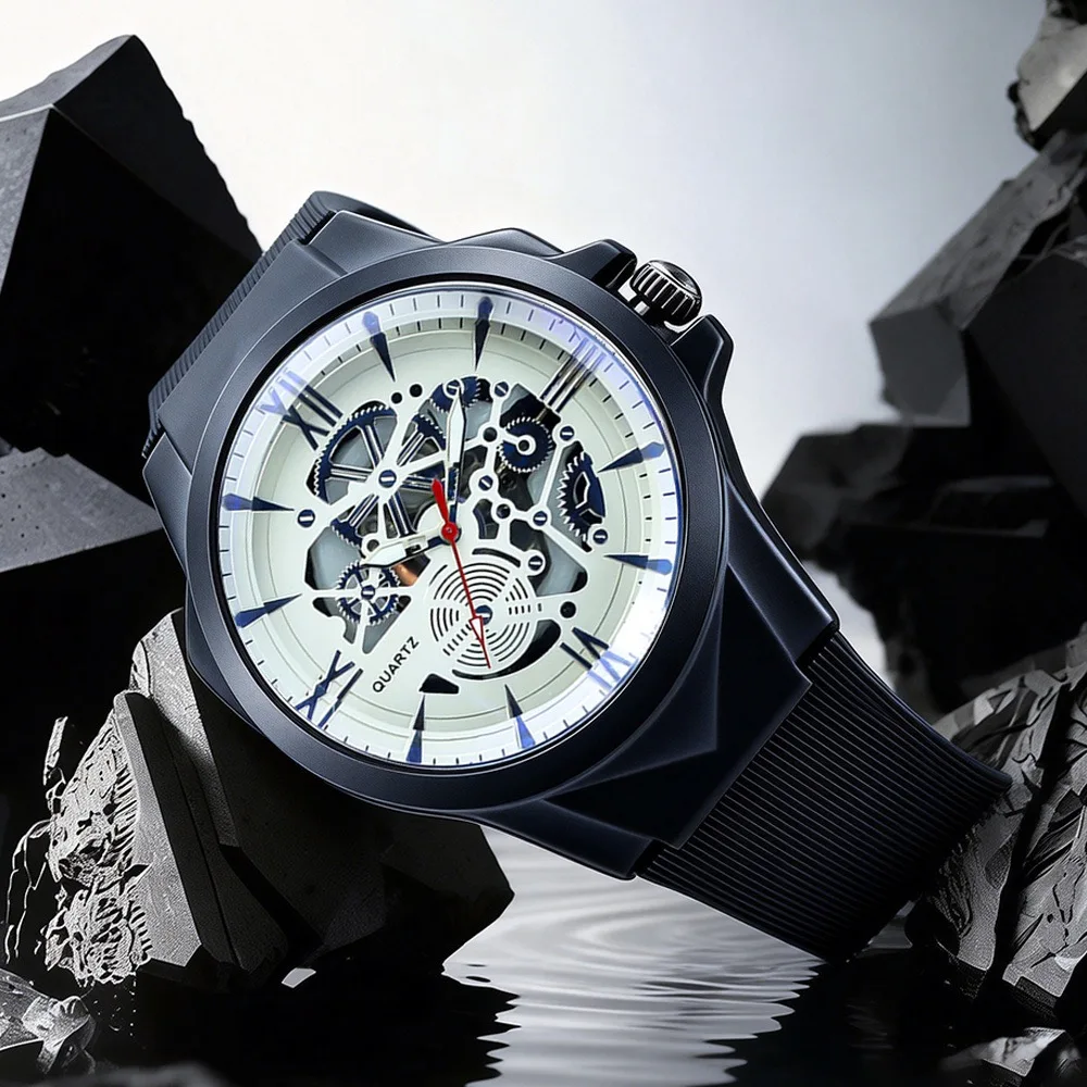New Fashion Luxury  Man Hollow High Quality Silicone Watch Men Business Quartz Watches For Gifts Students Sports Wrist Watches