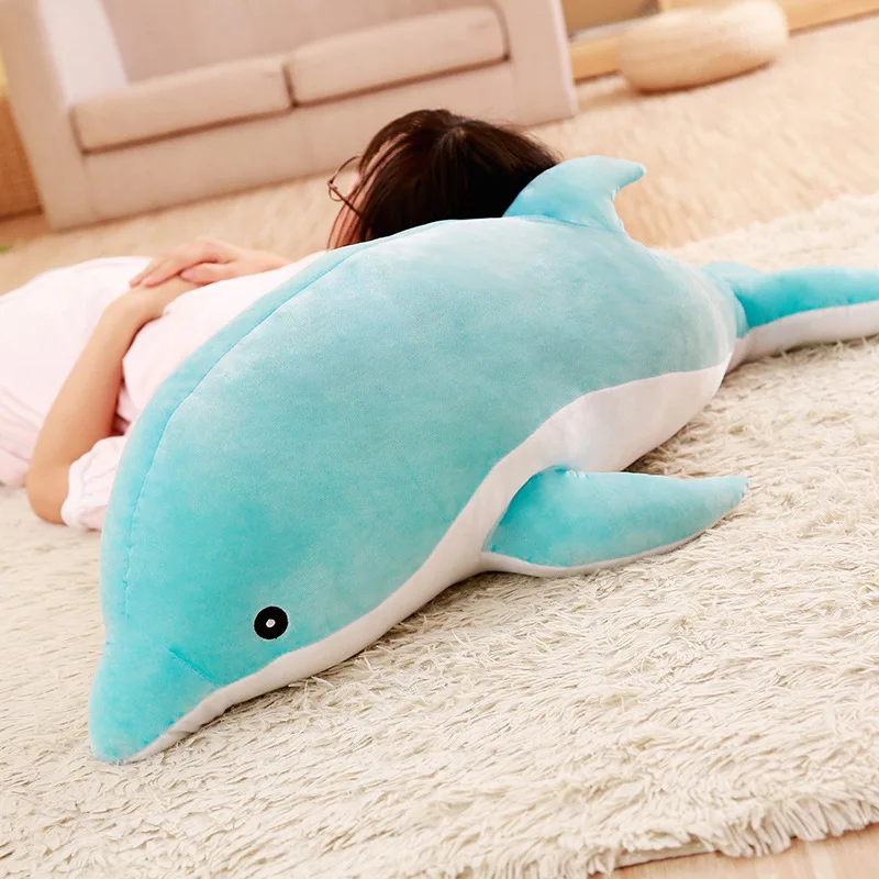 Dolphin Azul Kawaii Brinquedos de Pelúcia, Boneca Macia, Animal de Pelúcia, Decoração Almofada do Quarto, Sofá Longo Travesseiro, Presentes de Natal para Meninos e Meninas, 30-160cm