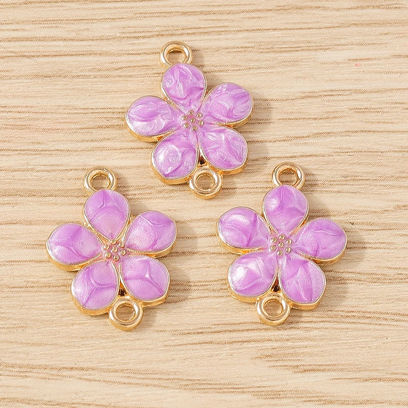 10pcs 14x18mm Cute Enamel Flower Charms Connectors for Jewelry Making Bracelets Necklace Earrings DIY Handmade Craft Accessories