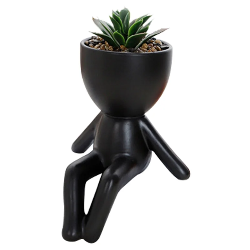 

Premium 2PCS Succulents Plants Artificial Succulents Cute Faux Succulents In Black Human Shaped Pots Office Desk Decor