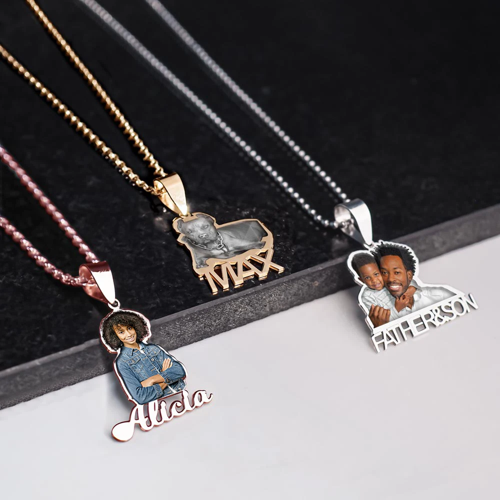 Lemegeton Customized Photo Name Necklace Single Sided Print Picture Pendant Women Men Stainless Steel Jewelry Pet Family Gifts