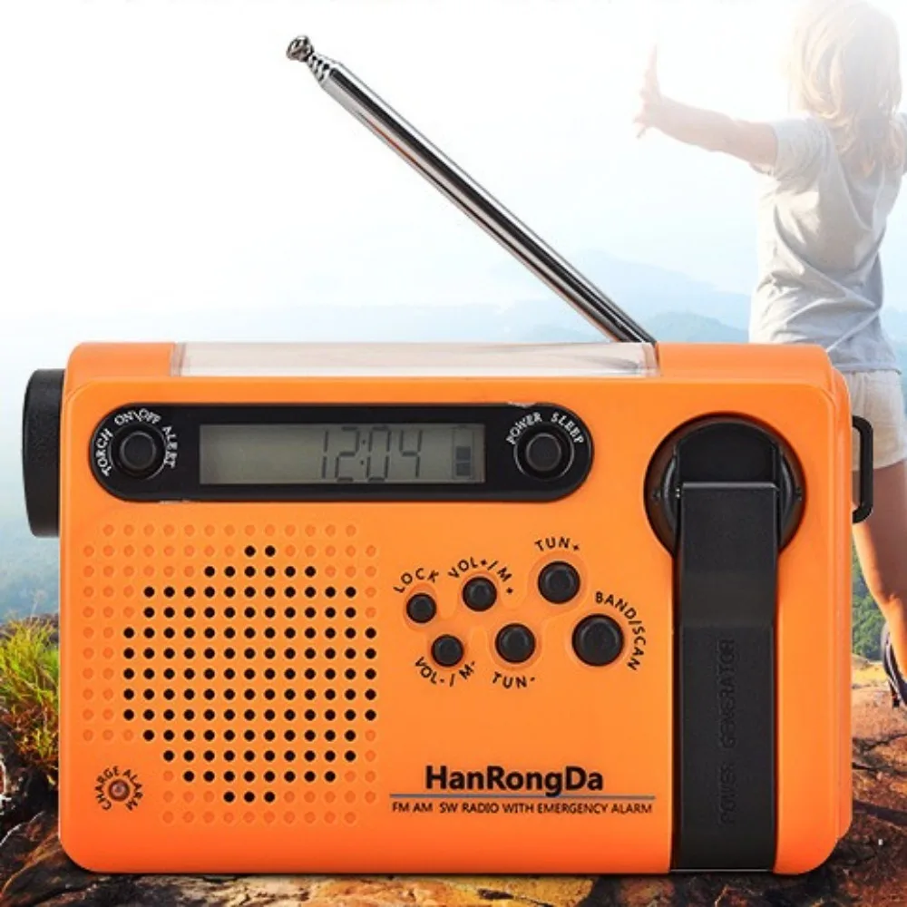 2000mAh Portable Solar Hand Crank Radio Power Bank LED Flashlight USB Charging Hand Radio Phone Charger Multi-band