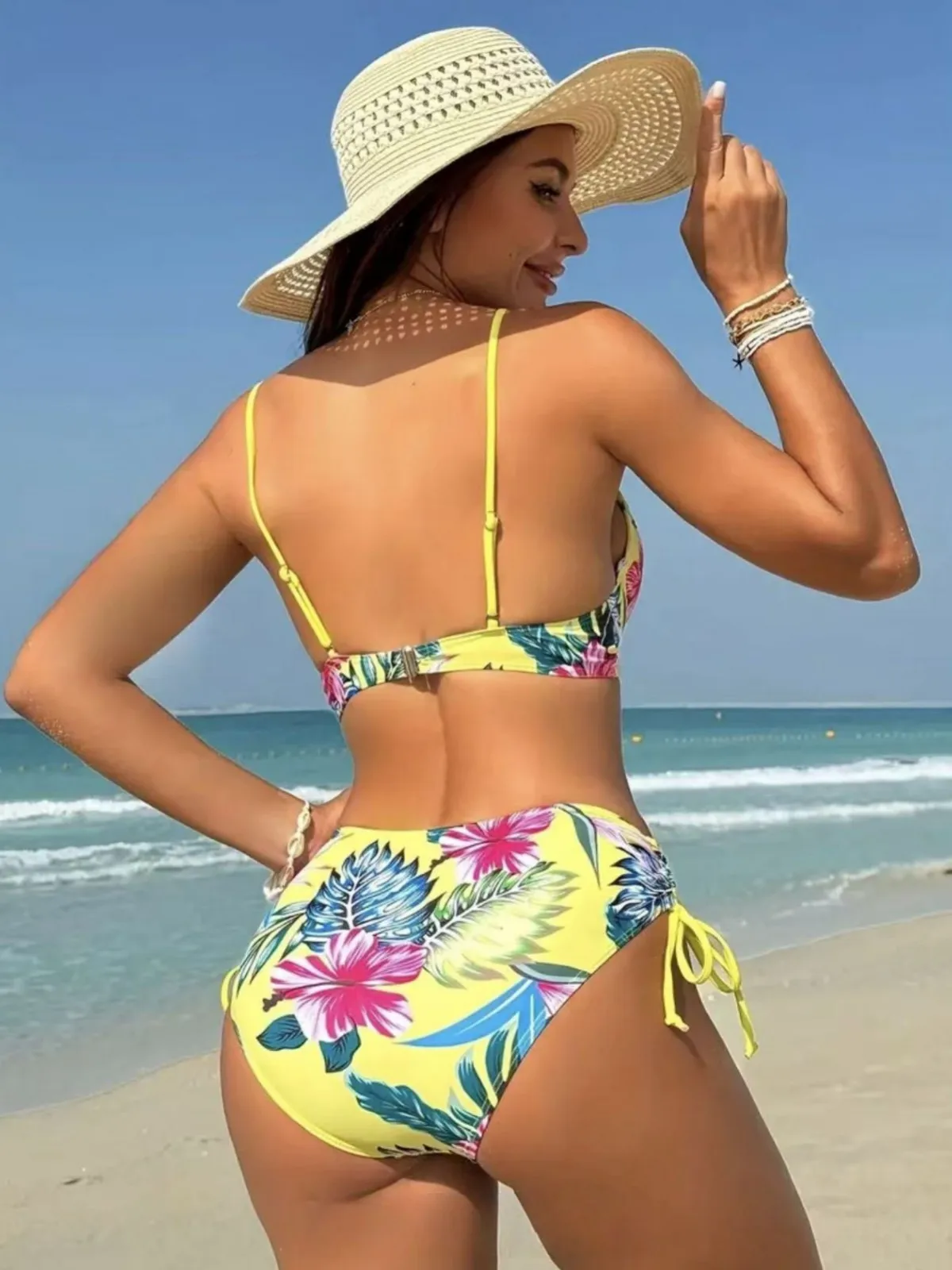 Figure-Flattering Bikini Underwire Padded Push-Up Bikini Tropical Floral Printed Bikini Women Swimwear Resort Swimsuit