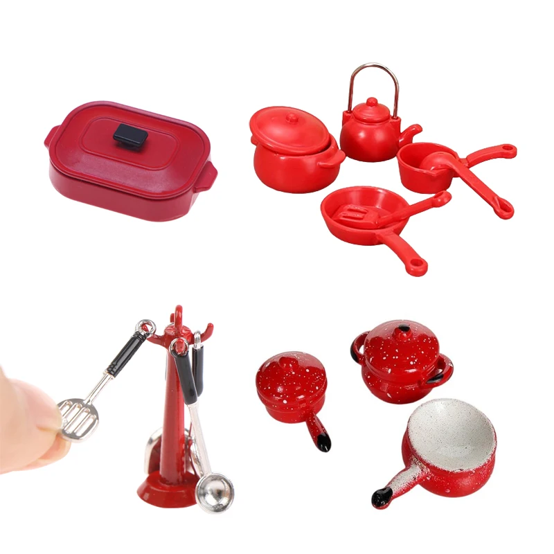 1Pcs/1Set Kids Toys 1:12 Dollhouse Miniature Soup Pot Spoon Pan Kettle Model Kitchen Cookware Accessories DIY Decoration