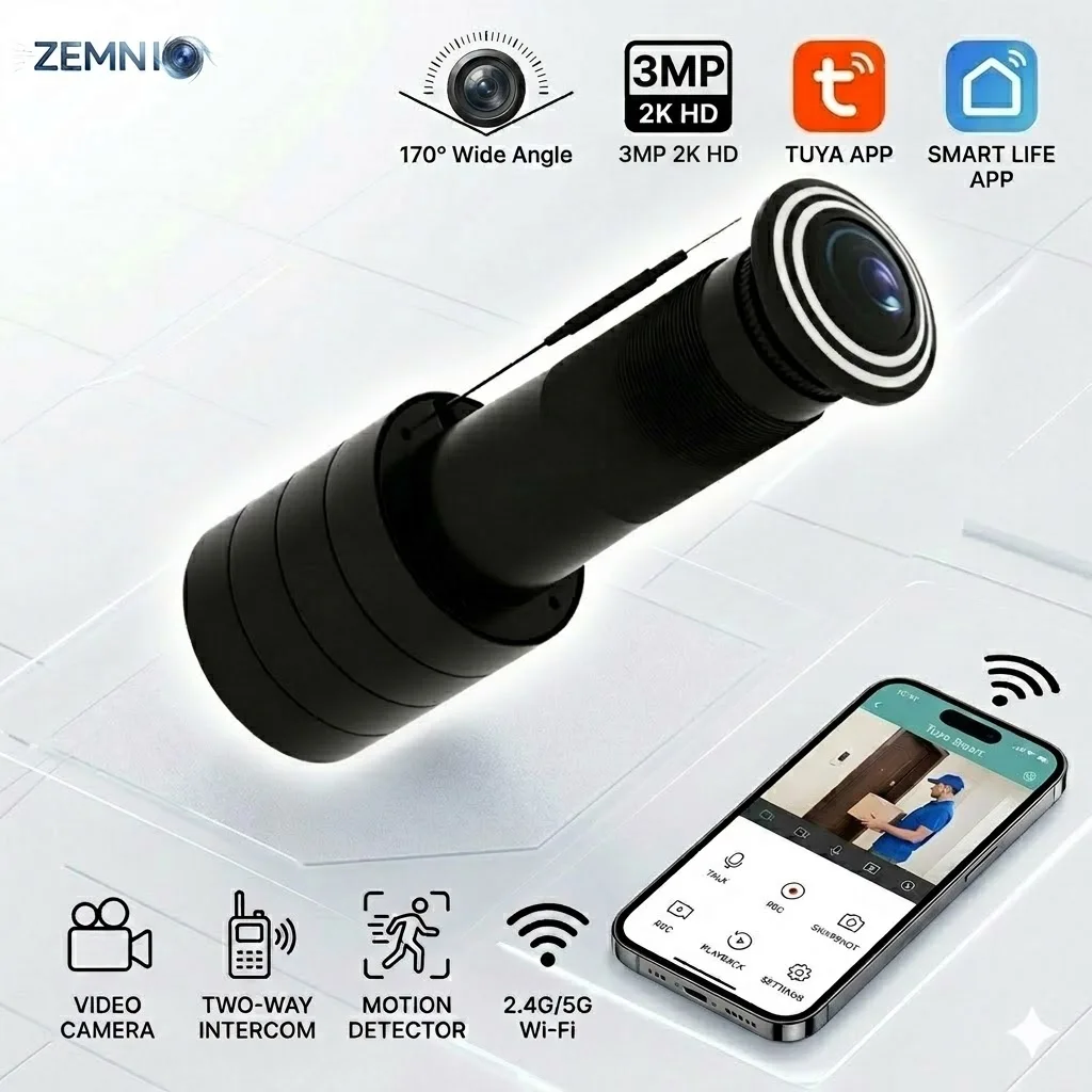 3MP HD Video Peephole WiFi Camera 170° Wide-angle Human Detection Two-Way Audio Door Viewer Video-eye Wireless Cat-eye Cam TUYA