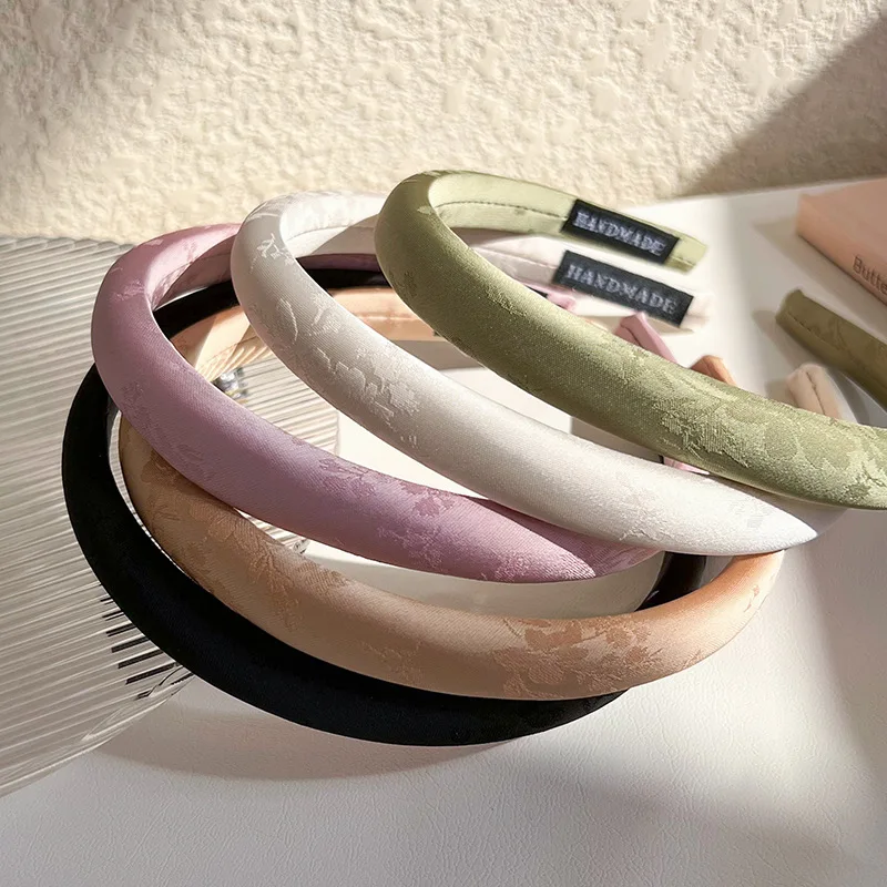 

1pc Embroidery Jacquard Satin Headband New Chinese Style Slim Volume Boosting Hair Hoop for Women 2024 Vintage Elegant Daily