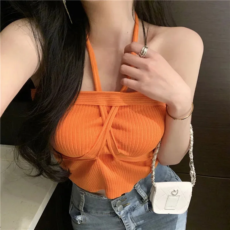 Halter Vest Women Sexy Spaghetti Strap Backless Streetwear Hot Tank Fashion Slim Chic Korean Female Elastic Y2K Tops