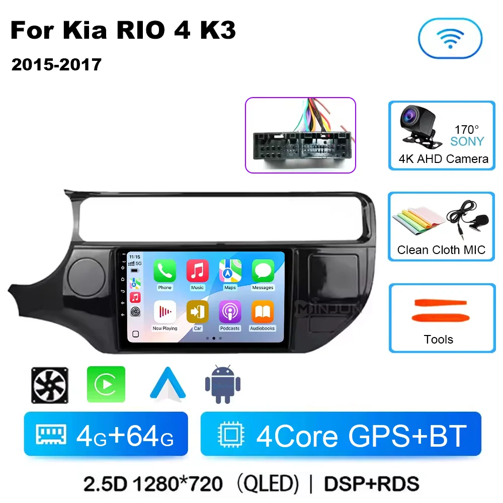 9Inch Android 15 Draadloze Carplay Auto Voor Kia RIO 4 K3 2015 2016 2017 Autoradio Multimedia Video Player navigatie Gps HeadUnit