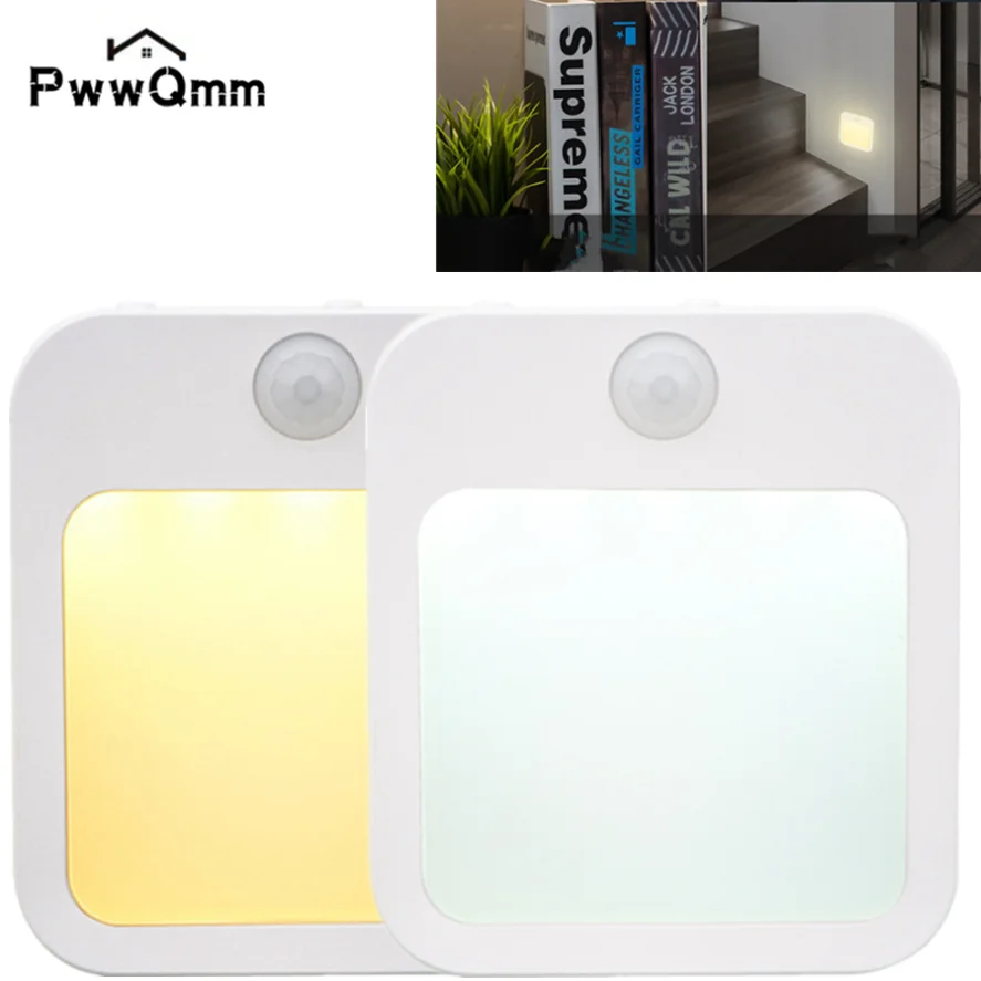 PwwQmm EU Plug LED Night Lights Motion Sensor Dimmable Cabinet Light For Baby Bedside Bedroom Corridor Night Lamp Home lighting