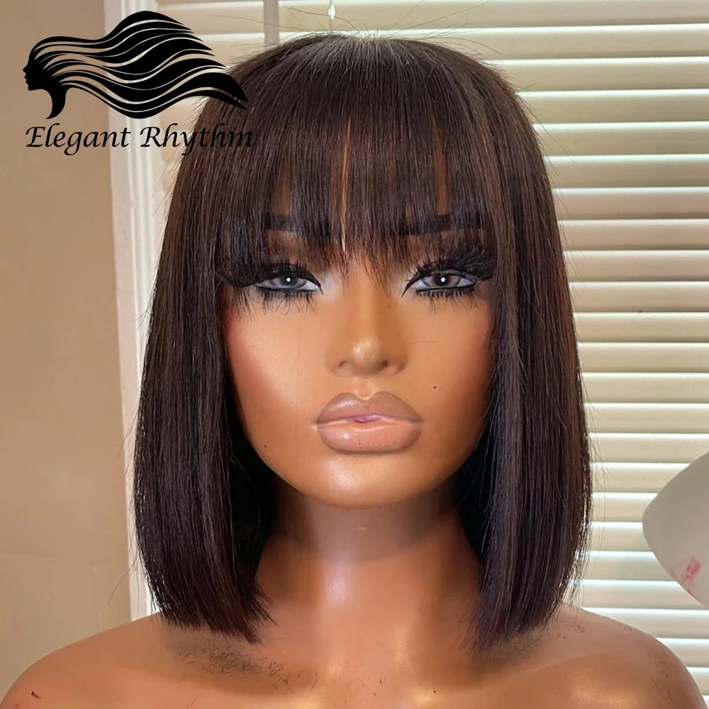 

Straight Bob Wig With Bangs Natural Short Straight Wigs For Black Women Machine Made Glueless Brazilian Virgin Hair Bangs Wigs