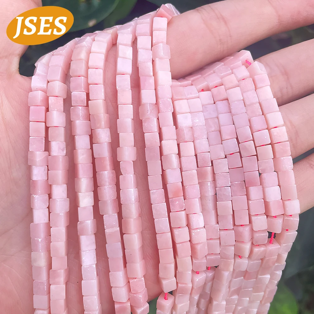 AA Natural Chinese Pink Opal Cube Beads Spacer Loose Stone Small Seed Beads for Jewelry Making DIY Bracelets Accessories 15 Inch