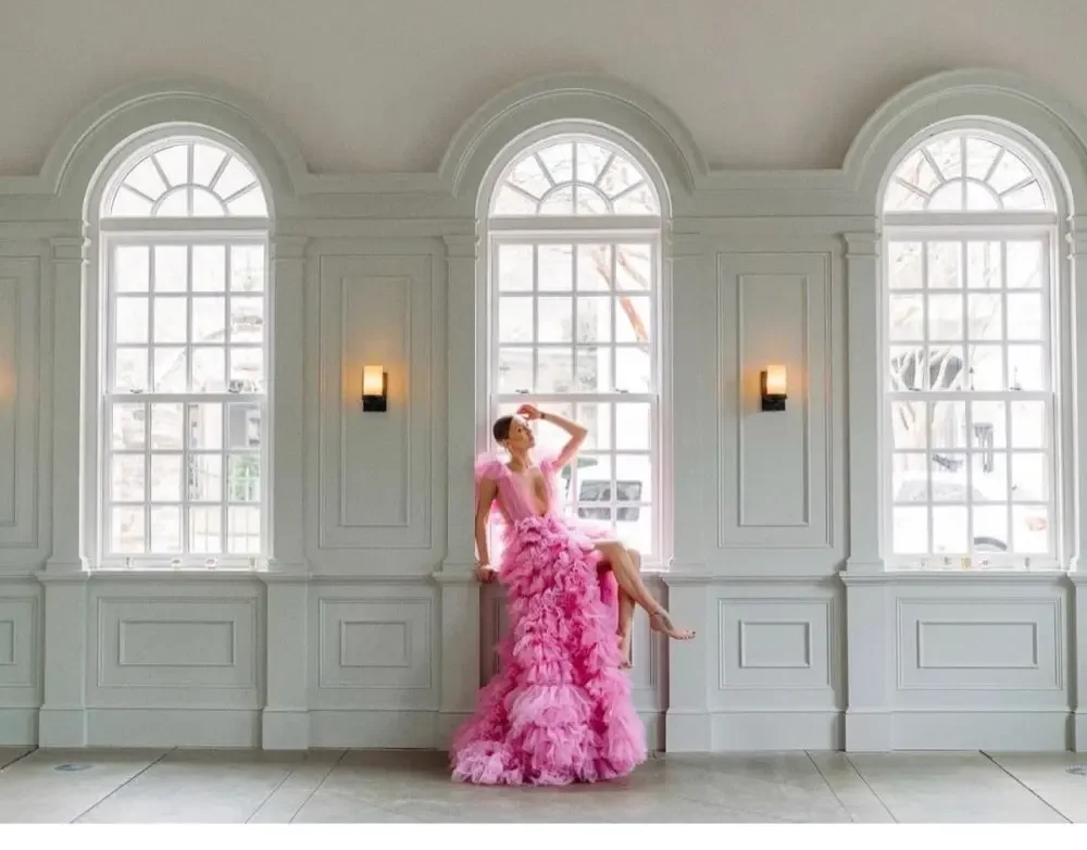 Pink Ruffles Tulle Prom Gowns Long Tulle Wome Formal Wedding Party Dress Puffy Robe custom color